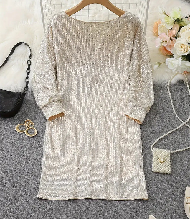 Women's Cuffed Sleeve Off-Shoulder Sequin Dress