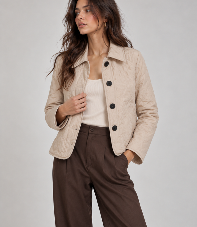 Women's Curved Hem Diamond Quilted Jacket