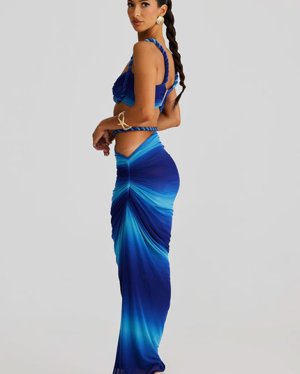 Back view of blue ombre maxi set with rope straps