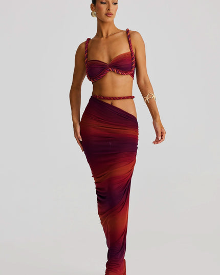 Red ombre rope maxi set with sweetheart cutout bikini top