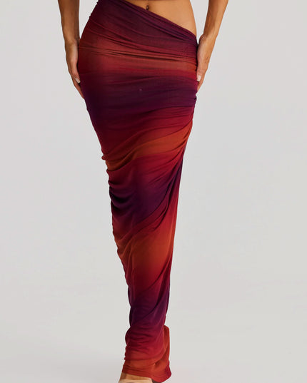 Back view of red ombre rope maxi set with open design