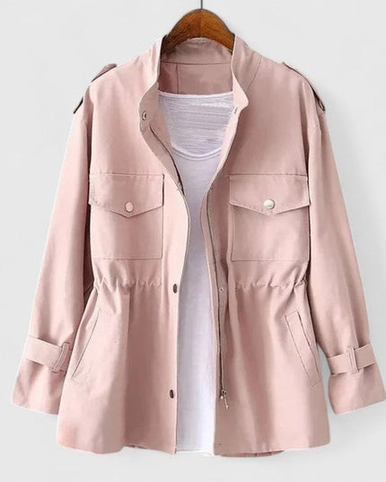 Women's Coat Drawstring-Waist Utility Jacket Snap-Pocket - Pink