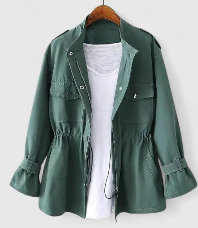 Women's Coat Drawstring-Waist Utility Jacket Snap-Pocket - Green
