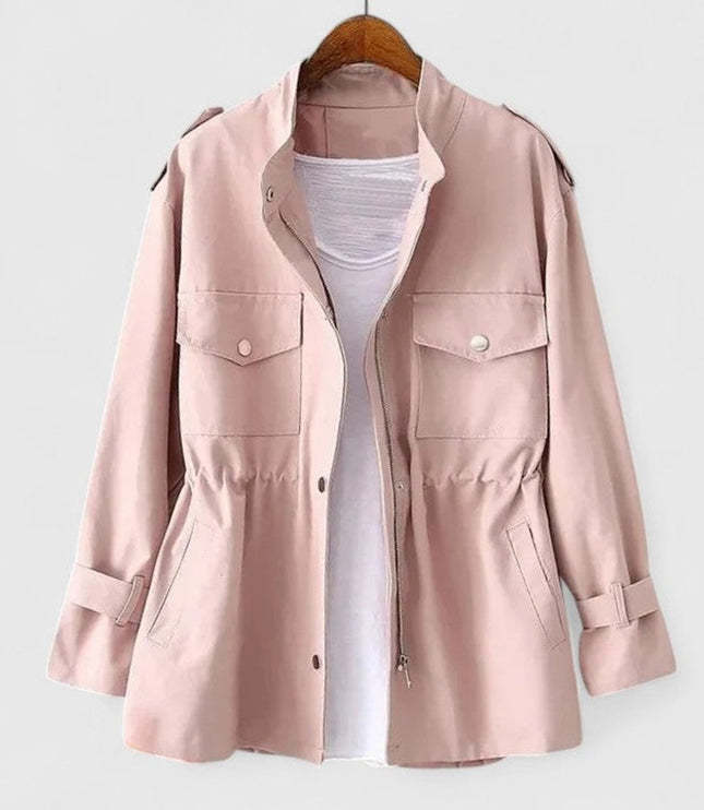 Women's Coat Drawstring-Waist Utility Jacket Snap-Pocket