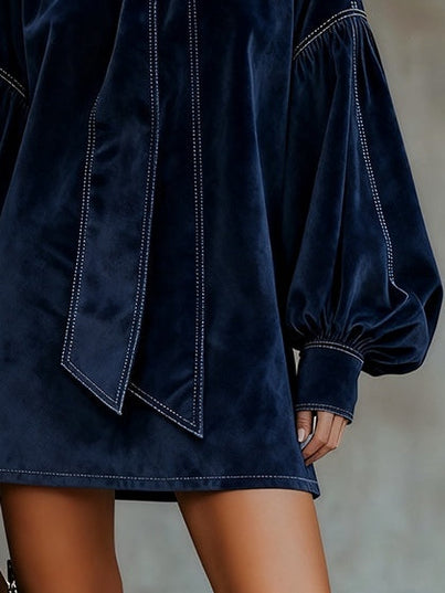 Women's Dropped Shoulder Neck Bow Velvet Dress