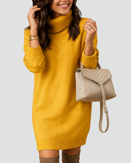 Women's Dropped Shoulder Rib Trim Knitted Jumper Dress