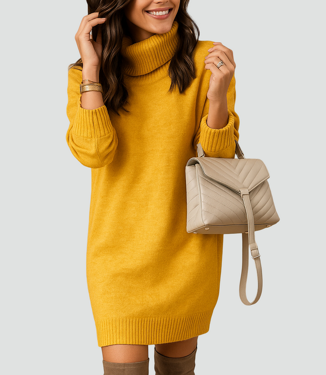 Women's Dropped Shoulder Rib Trim Knitted Jumper Dress
