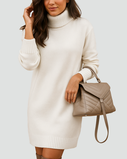 Women's Dropped Shoulder Rib Trim Knitted Jumper Dress