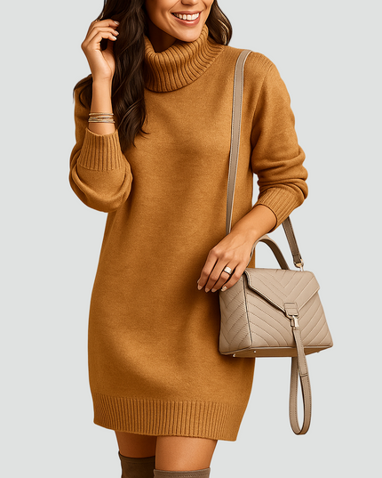 Women's Dropped Shoulder Rib Trim Knitted Jumper Dress