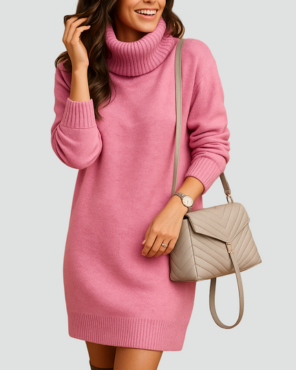 Women's Dropped Shoulder Rib Trim Knitted Jumper Dress