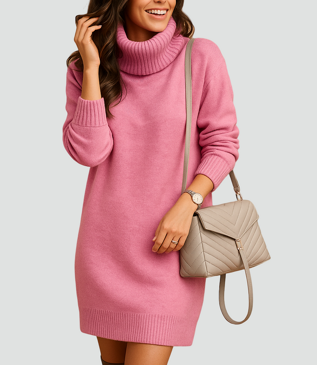 Women's Dropped Shoulder Rib Trim Knitted Jumper Dress