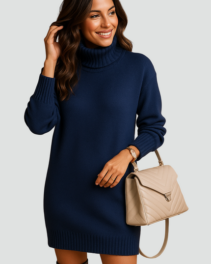 Women's Dropped Shoulder Rib Trim Knitted Jumper Dress
