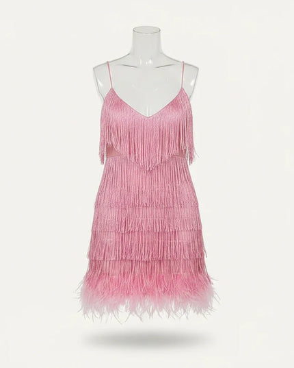 Women's Feather Hem Tiered Fringe Sequin Dress