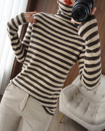 Women's Fitted Striped Knitwear Jumper with Roll Neck
