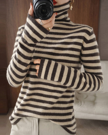 Women's Fitted Striped Knitwear Jumper with Roll Neck