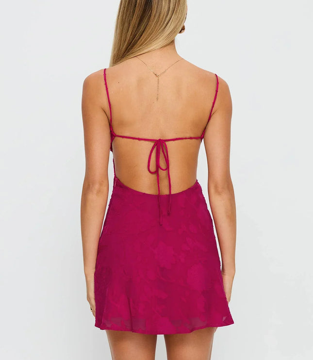 Women's Floral Mini Party Dress with Open Back
