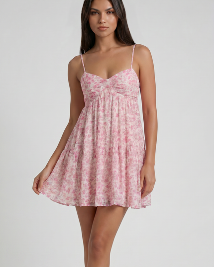 Vestido mini floral de manga corta para invitada de boda mujer