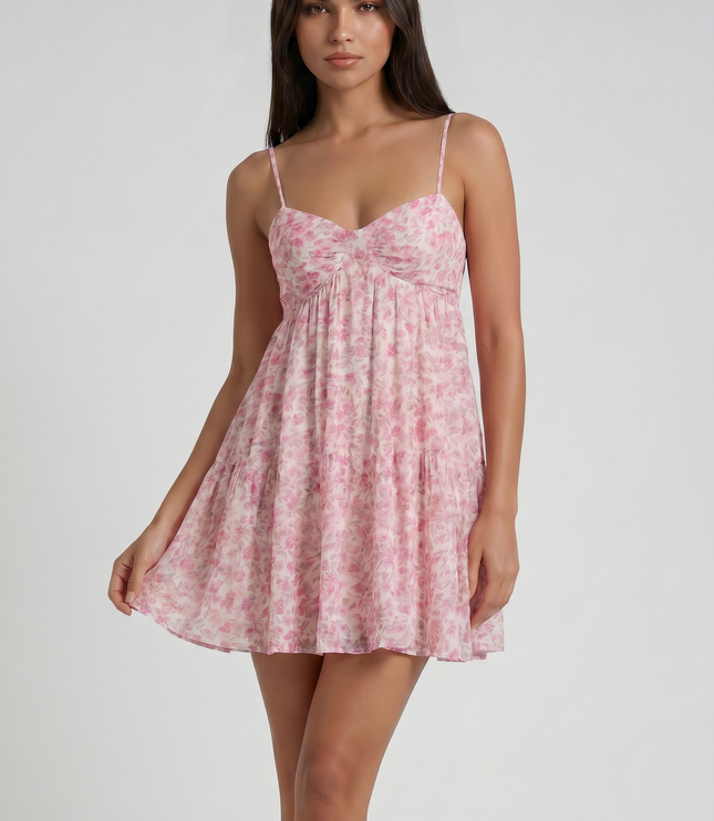 Vestido mini floral de manga corta para invitada de boda mujer