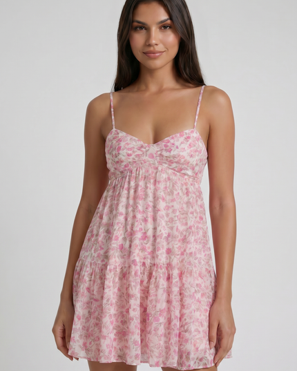Vestido mini floral de manga corta para invitada de boda mujer