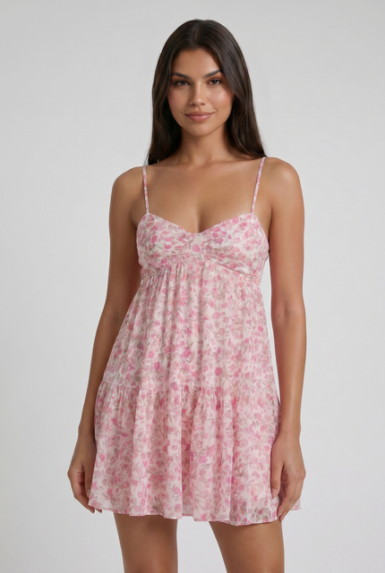 Vestido mini floral de manga corta para invitada de boda mujer