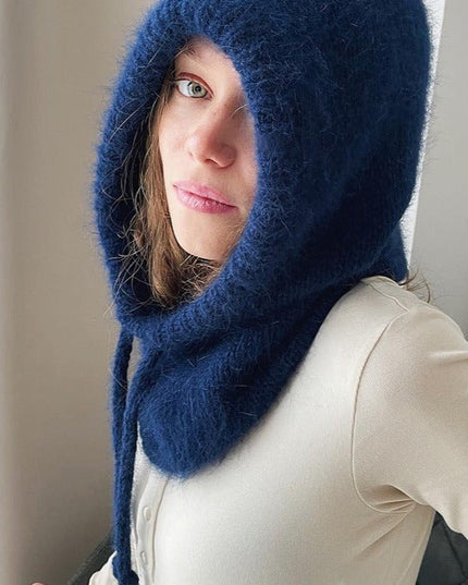 Women's Fluffy Knit Hooded Snood with Drawstring