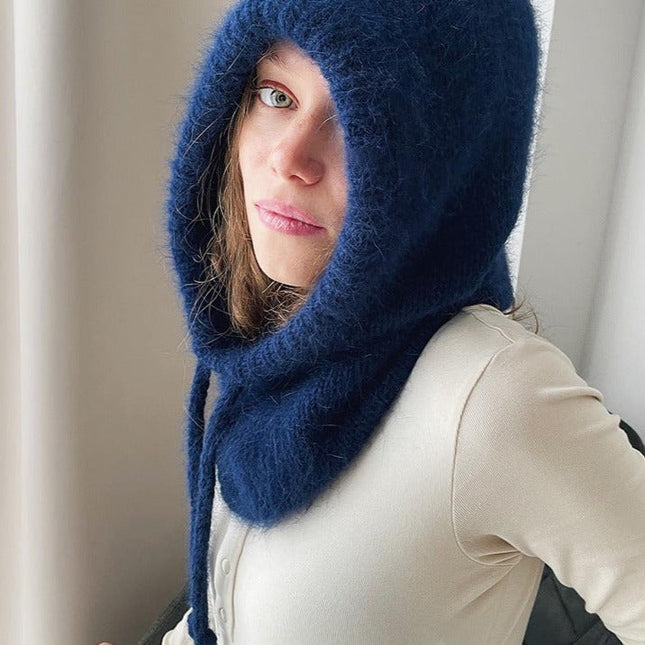 Women's Fluffy Knit Hooded Snood with Drawstring