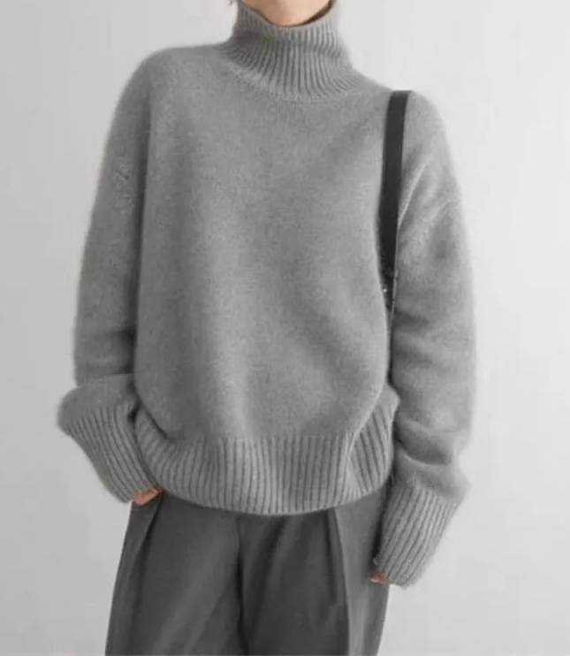 Women's Folded Roll Neck Ribbed Trim Jumper