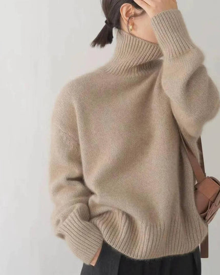 Women's Folded Roll Neck Ribbed Trim Jumper