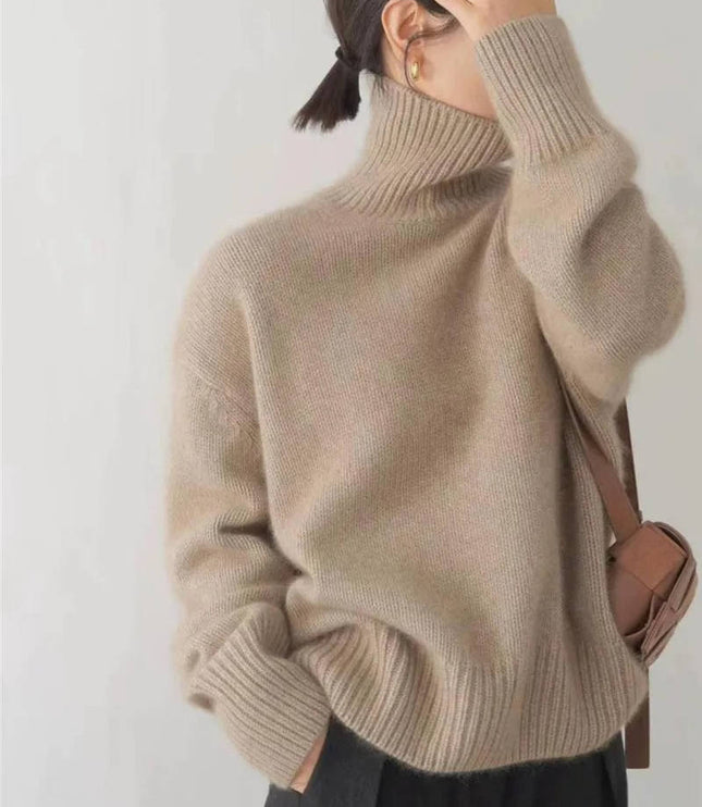 Women's Folded Roll Neck Ribbed Trim Jumper