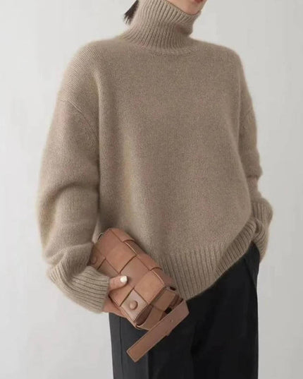 Women's Folded Roll Neck Ribbed Trim Jumper