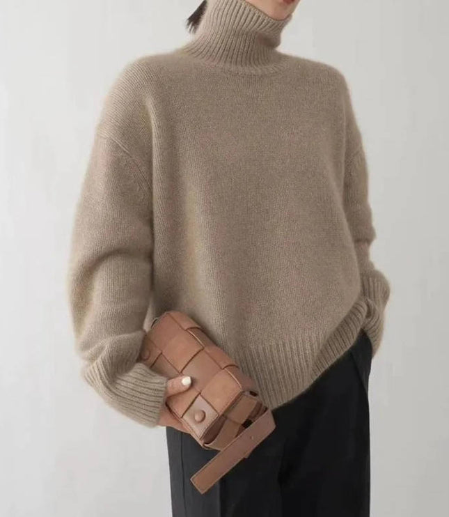 Women's Folded Roll Neck Ribbed Trim Jumper