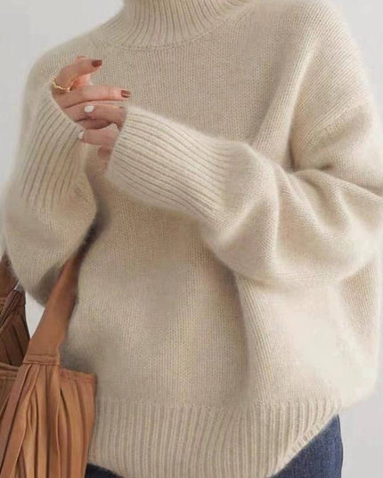 Women's Folded Roll Neck Ribbed Trim Jumper