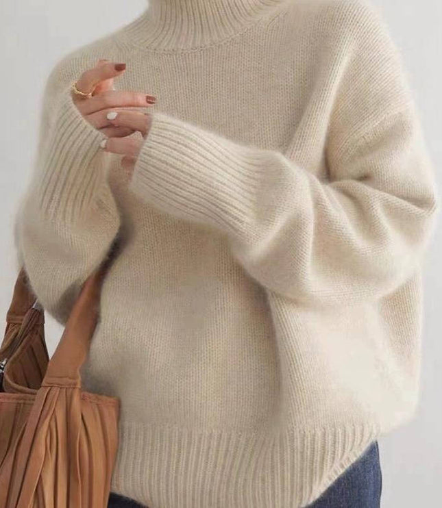 Women's Folded Roll Neck Ribbed Trim Jumper