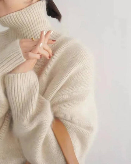 Women's Folded Roll Neck Ribbed Trim Jumper
