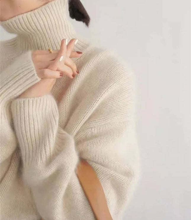 Women's Folded Roll Neck Ribbed Trim Jumper