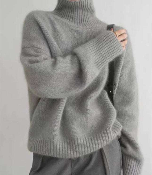 Women's Folded Roll Neck Ribbed Trim Jumper