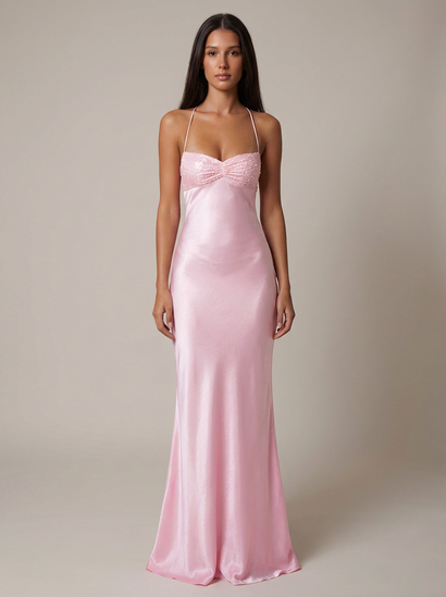 Women's Formal Beaded Halter Maxi Dress Lavirel Women's Formal Beaded Halter Maxi Dress Lavirel