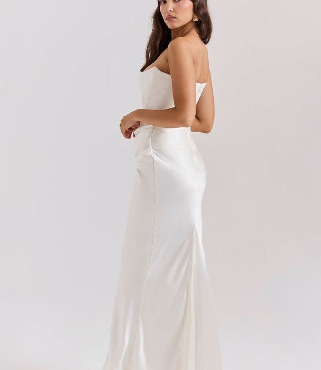 Women's Formal Strapless Satin Ruched Maxi Dress - product image 10