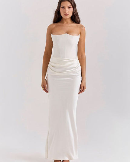 Women's Formal Strapless Satin Ruched Maxi Dress - product image 11