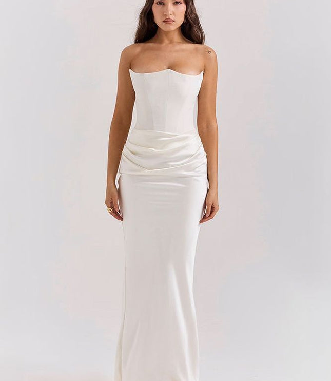 Women's Formal Strapless Satin Ruched Maxi Dress - product image 11