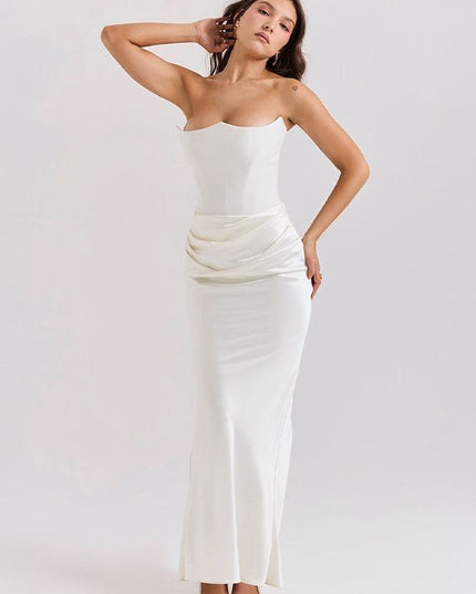 Women's Formal Strapless Satin Ruched Maxi Dress - product image 12