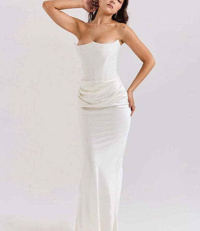 Women's Formal Strapless Satin Ruched Maxi Dress - product image 12