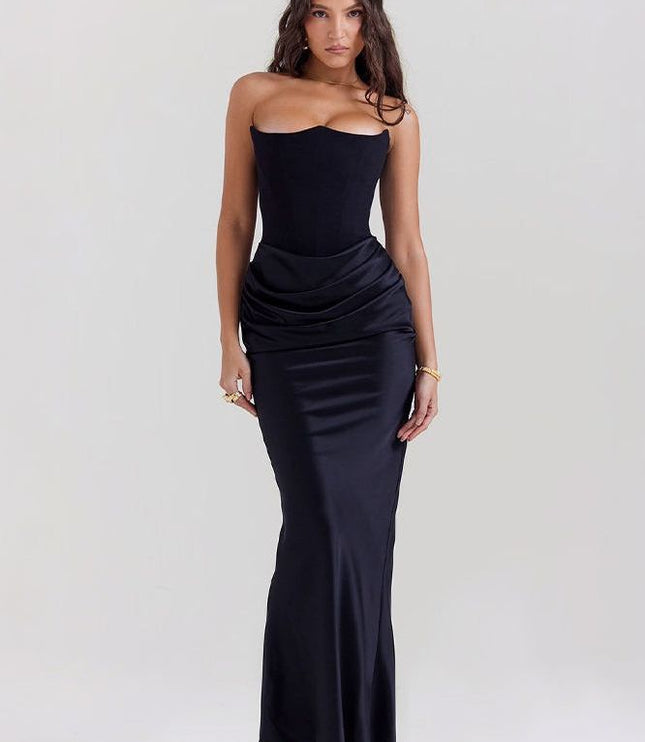 Women's Formal Strapless Satin Ruched Maxi Dress - product image 13