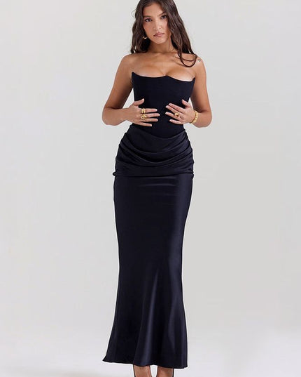 Women's Formal Strapless Satin Ruched Maxi Dress - product image 14