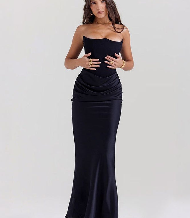 Women's Formal Strapless Satin Ruched Maxi Dress - product image 14