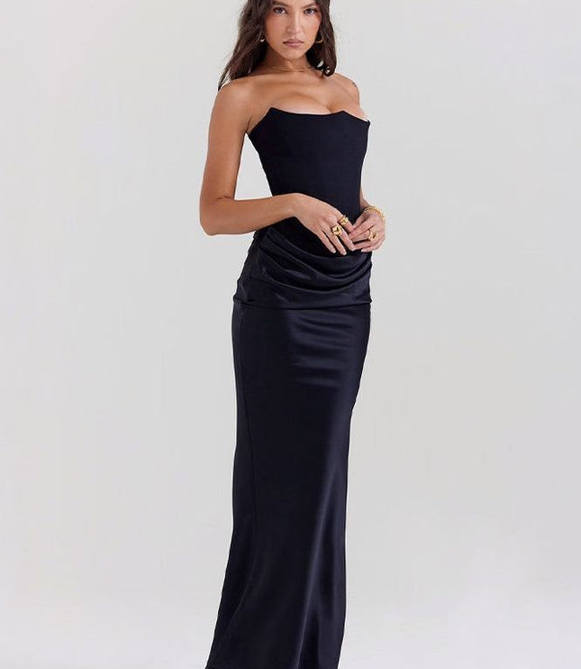 Women's Formal Strapless Satin Ruched Maxi Dress - product image 16