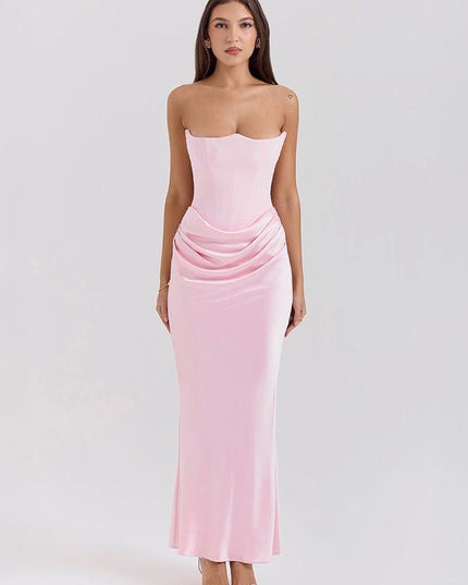 Women's Formal Strapless Satin Ruched Maxi Dress - product image 3