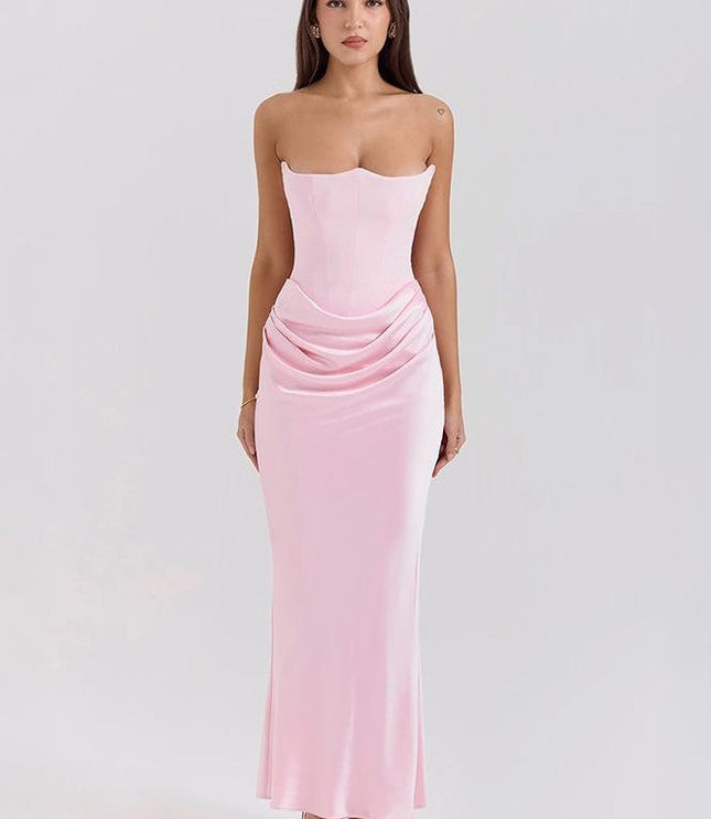 Women's Formal Strapless Satin Ruched Maxi Dress - product image 3