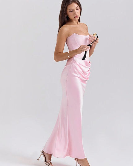 Women's Formal Strapless Satin Ruched Maxi Dress - product image 4