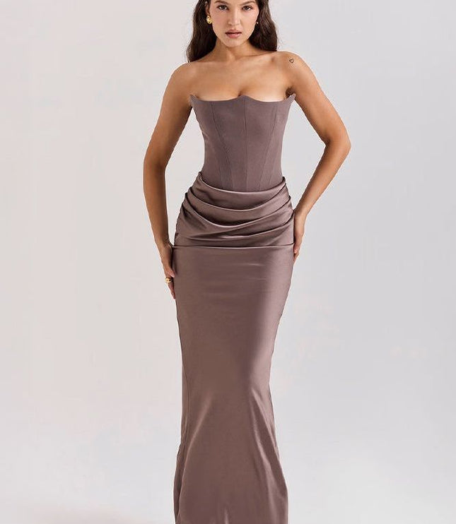 Women's Formal Strapless Satin Ruched Maxi Dress - product image 5